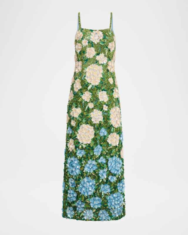 Hand Embellished Hydrangea Midi Cocktail Dress
